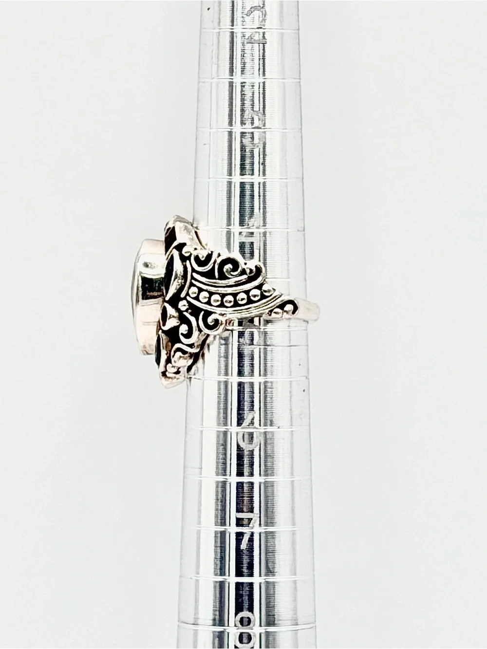 Bali Ornate Sterling Silver Faceted Moonstone Ring with Multicolored Gem Accents